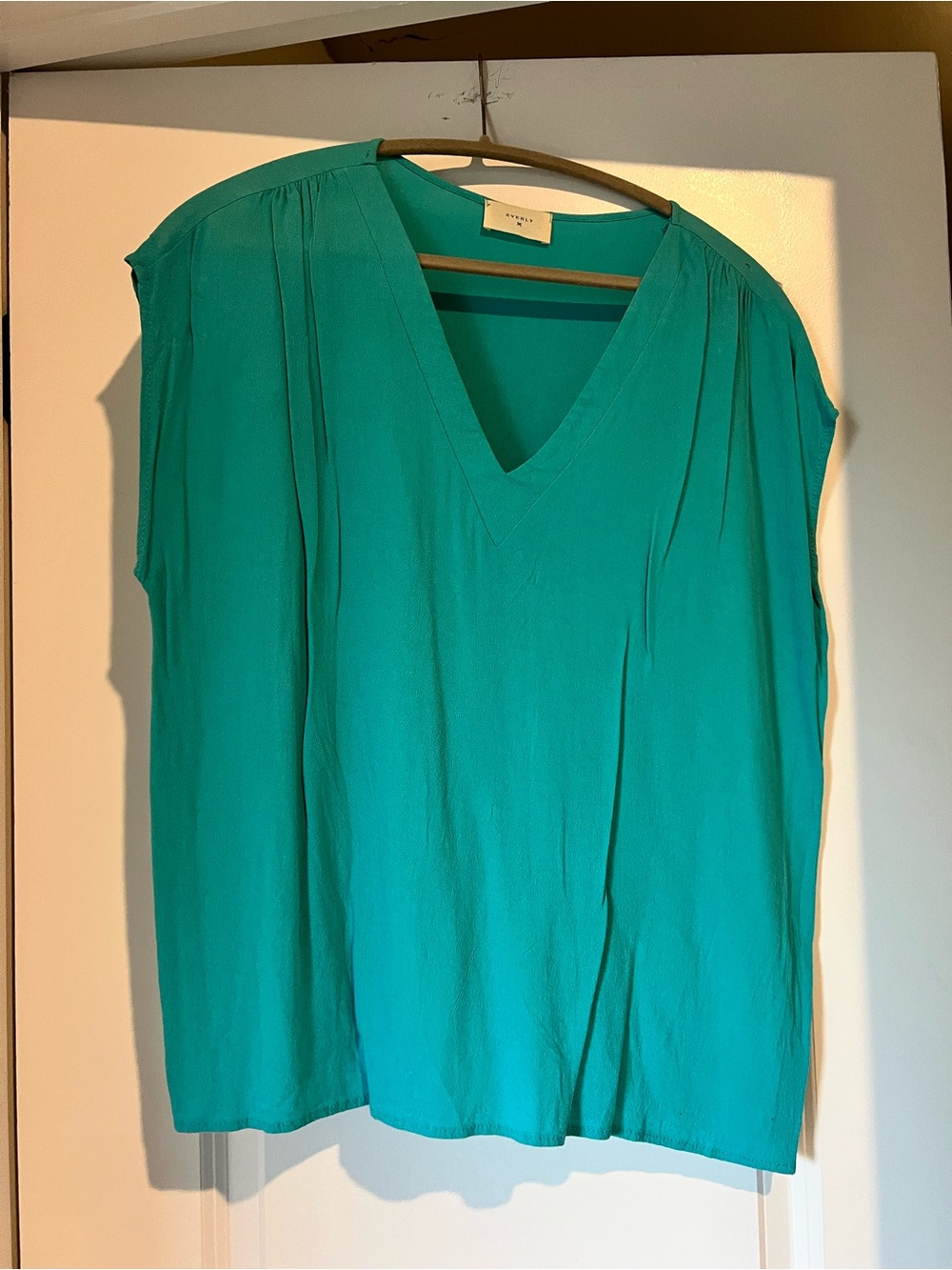 Everly Women's Teal V-Neck Cap Sleeve Tunic